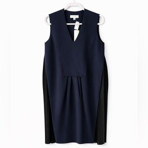 CARVEN Navy Pleated Panel Sleeveless Midi Dress NWT Size 40 / US 8